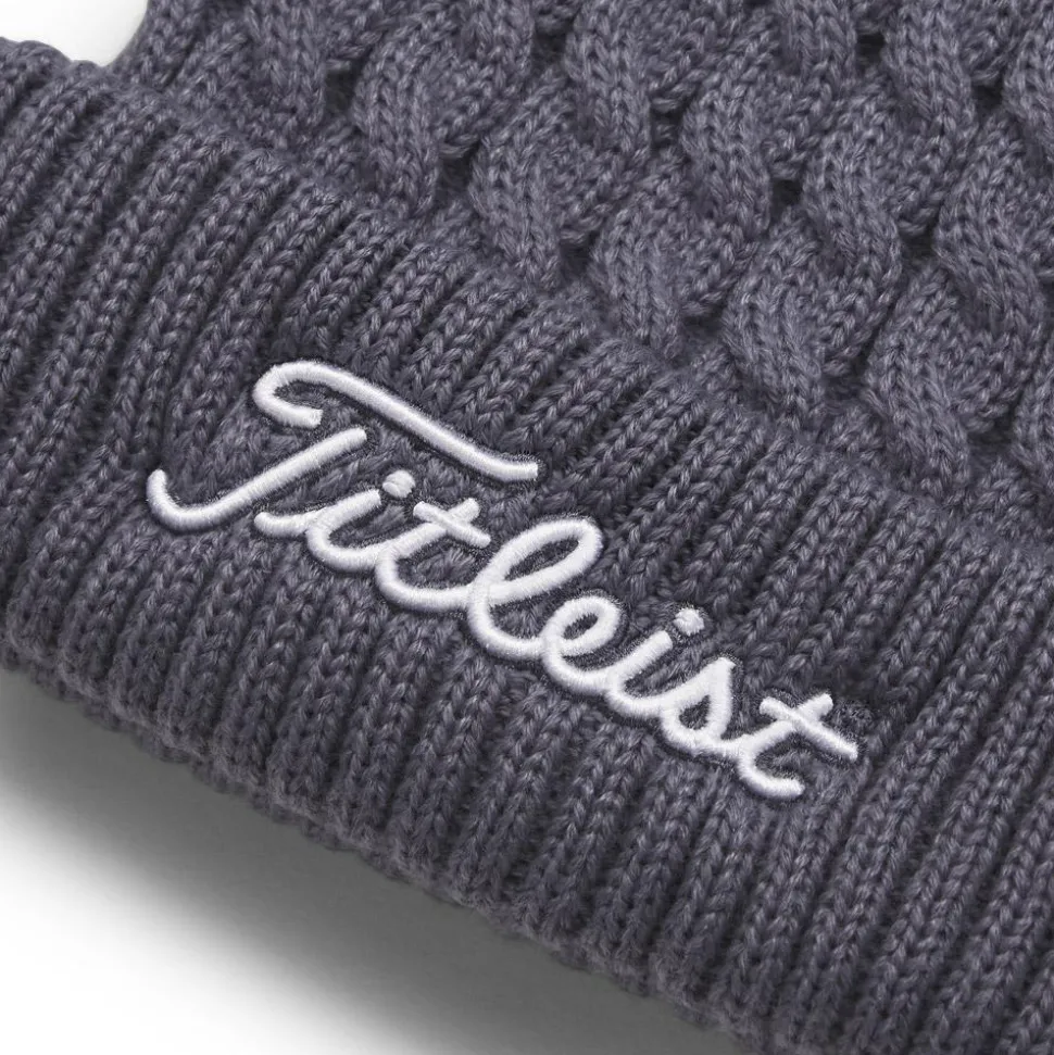 Bonnet Titleist Cable Knit Pom Pom Washed Indigo White Grey