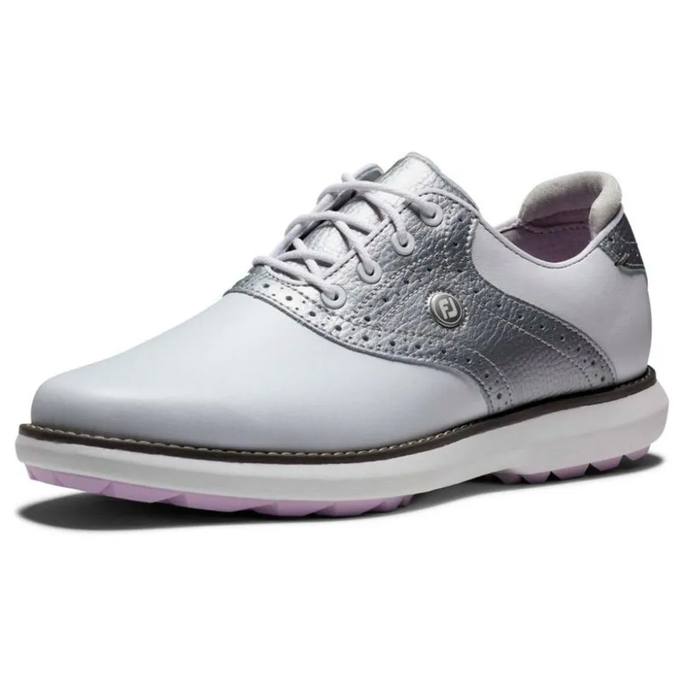 Chaussures sans crampons Footjoy Women's Traditions Spikeless White Silver