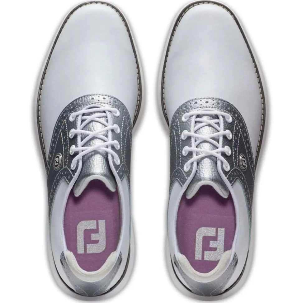 Chaussures sans crampons Footjoy Women's Traditions Spikeless White Silver
