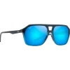 Lunettes de soleil Maui Jim Wedges Fondu Noir Mat Bleu Blue Hawaii Mineral Superthin