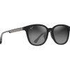 Lunettes de soleil Maui Jim Ku'ikahi Asian Fit Noir Brilant Gris Clair Transparent Neutral Grey Minéral Superthin