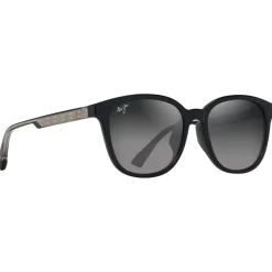 Lunettes de soleil Maui Jim Ku'ikahi Asian Fit Noir Brilant Gris Clair Transparent Neutral Grey Minéral Superthin
