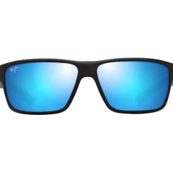 Lunettes de soleil Maui Jim Uila Asian Fit Noir Mat Bleu Hawaï Minéral Superthin