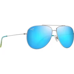 Lunettes de soleil Maui Jim Hauoli XL Argent Brillant Bleus Verts Bleu Hawaï MauiPure