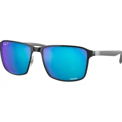 Lunettes de soleil Ray Ban RB3721 Polished Black Silver Chromance Polar Blue