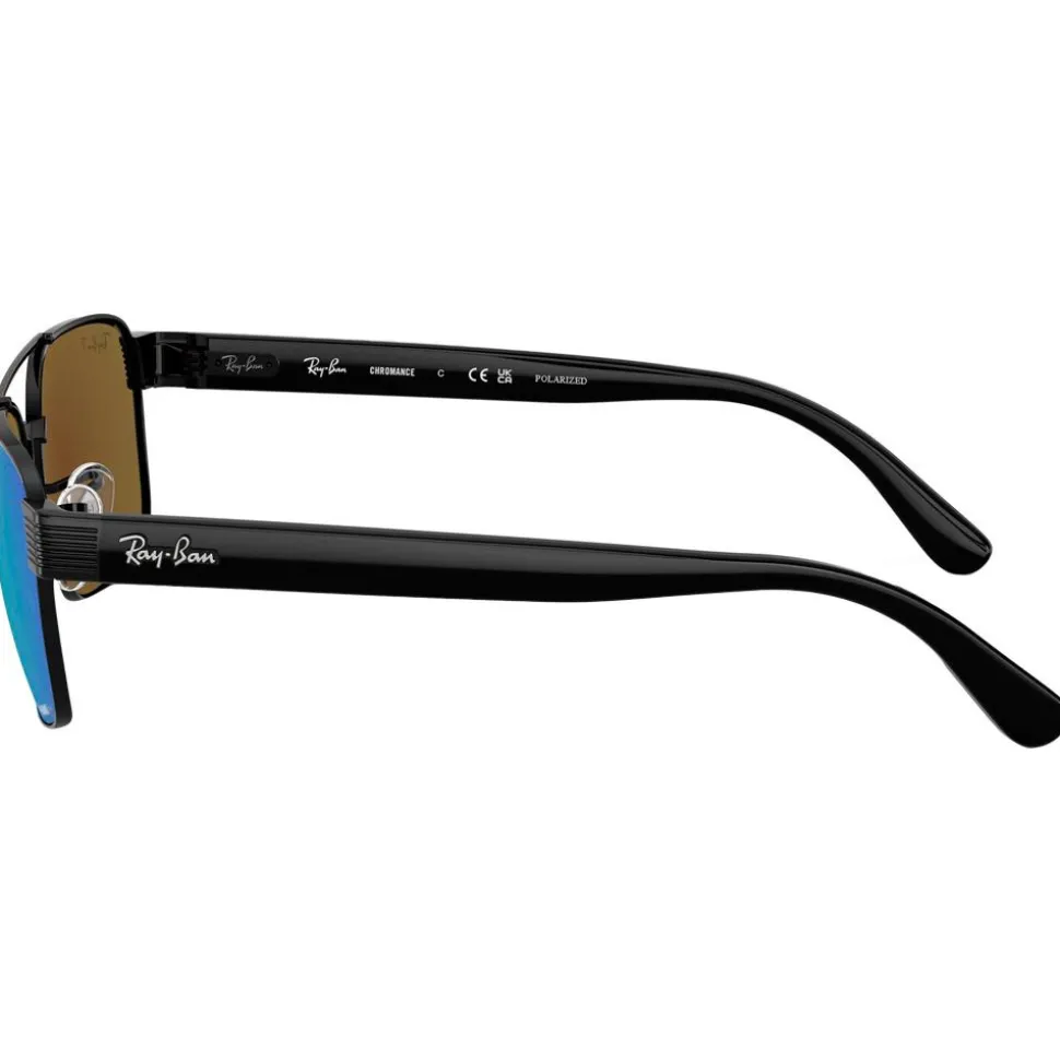 Lunettes de soleil Ray Ban RB3751CH Polished Black Chromance Grey Blue Mirror Polar
