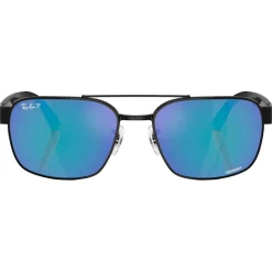Lunettes de soleil Ray Ban RB3751CH Polished Black Chromance Grey Blue Mirror Polar