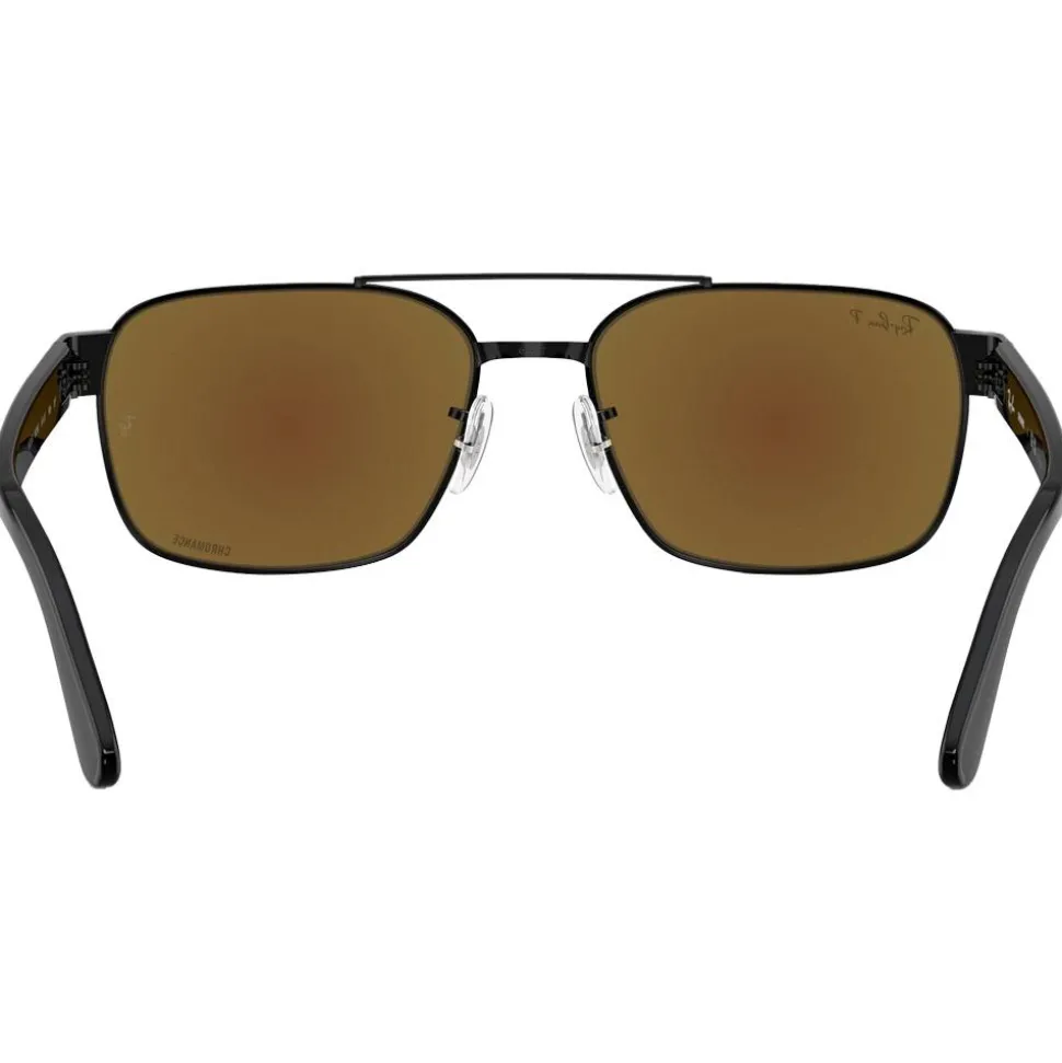 Lunettes de soleil Ray Ban RB3751CH Polished Black Chromance Grey Blue Mirror Polar
