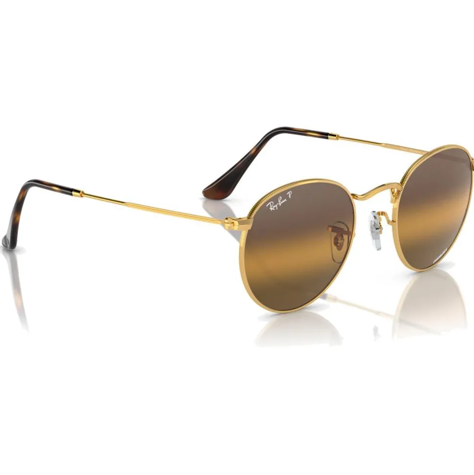 Lunettes de soleil Ray Ban RB3447 Round Metal Polished Gold Chromance Silver Brown Polar