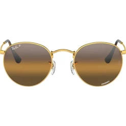 Lunettes de soleil Ray Ban RB3447 Round Metal Polished Gold Chromance Silver Brown Polar