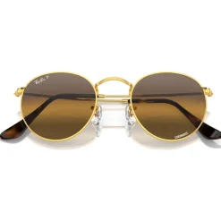 Lunettes de soleil Ray Ban RB3447 Round Metal Polished Gold Chromance Silver Brown Polar