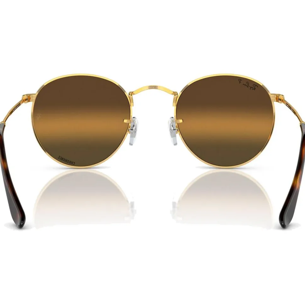Lunettes de soleil Ray Ban RB3447 Round Metal Polished Gold Chromance Silver Brown Polar