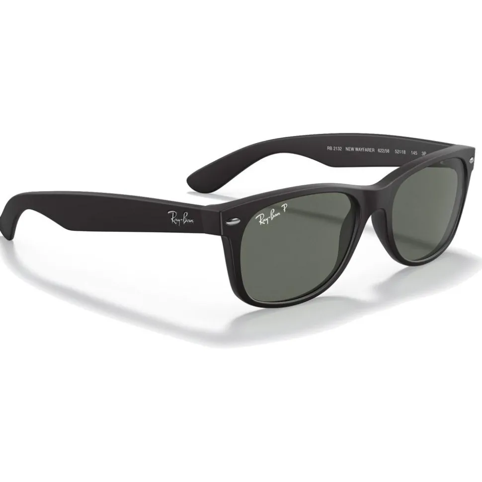 Lunettes de soleil Ray Ban RB2132 New Wayfarer Classic Matte Rubber Black Polar Green