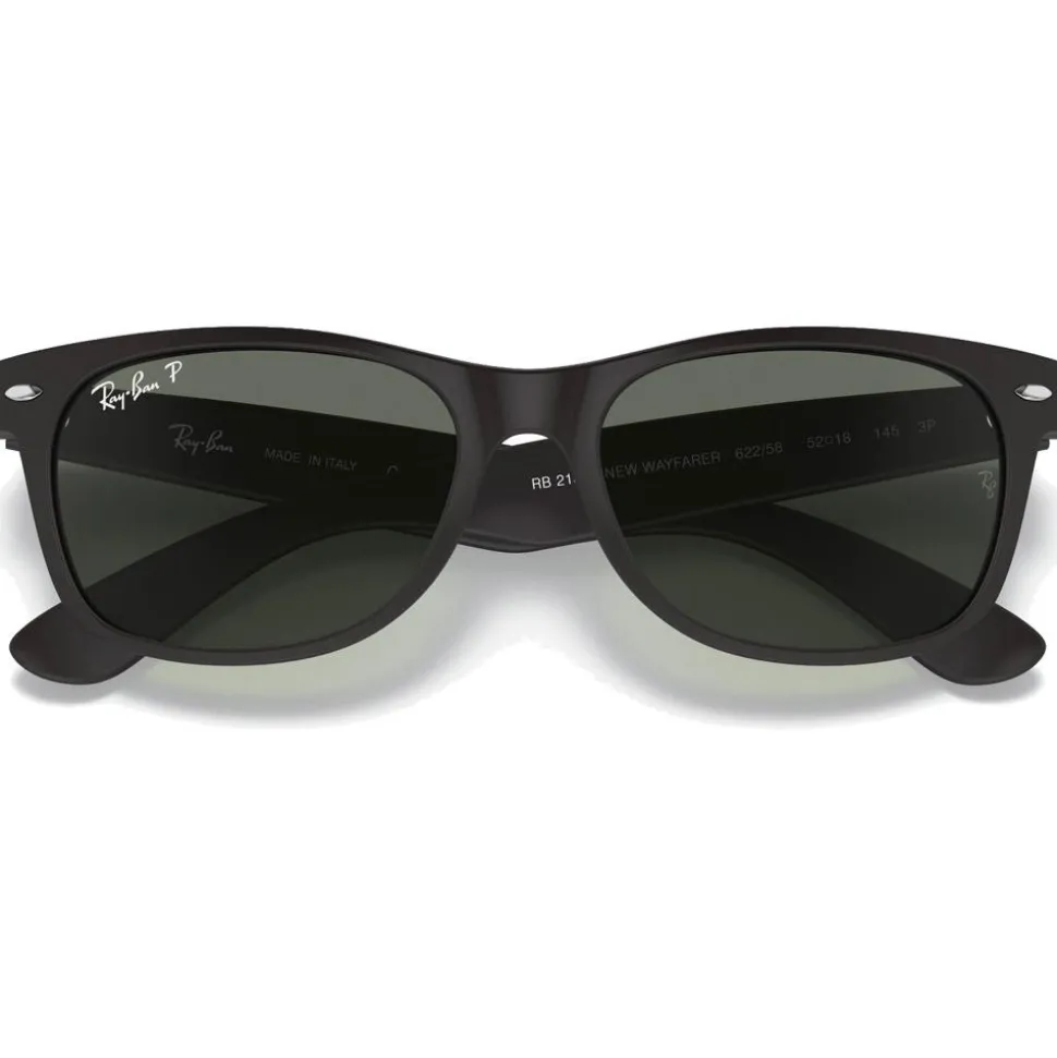 Lunettes de soleil Ray Ban RB2132 New Wayfarer Classic Matte Rubber Black Polar Green