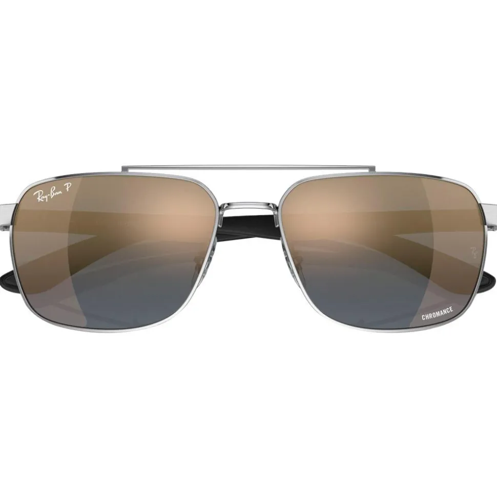 Lunettes de soleil Ray Ban RB3701 Polished Silver Chromance Blue Gold Polar