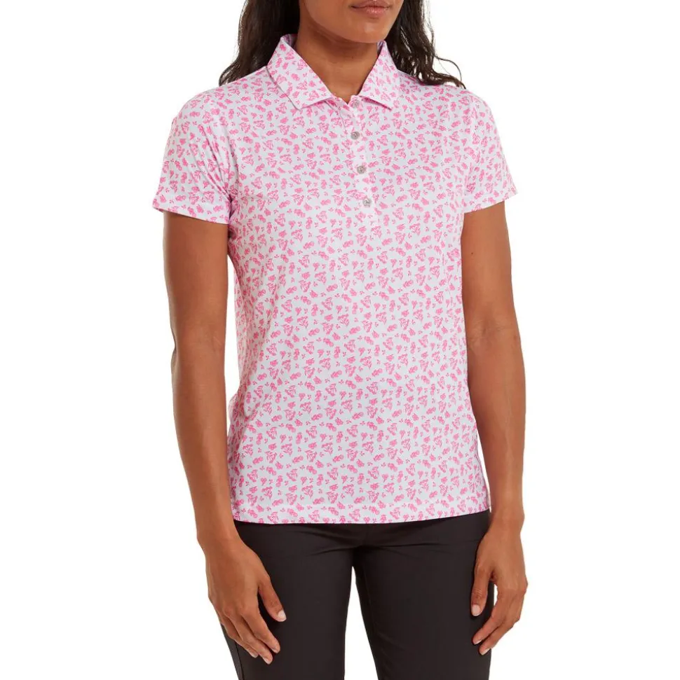 Polo Footjoy Floral Print Lisle White Hot Pink