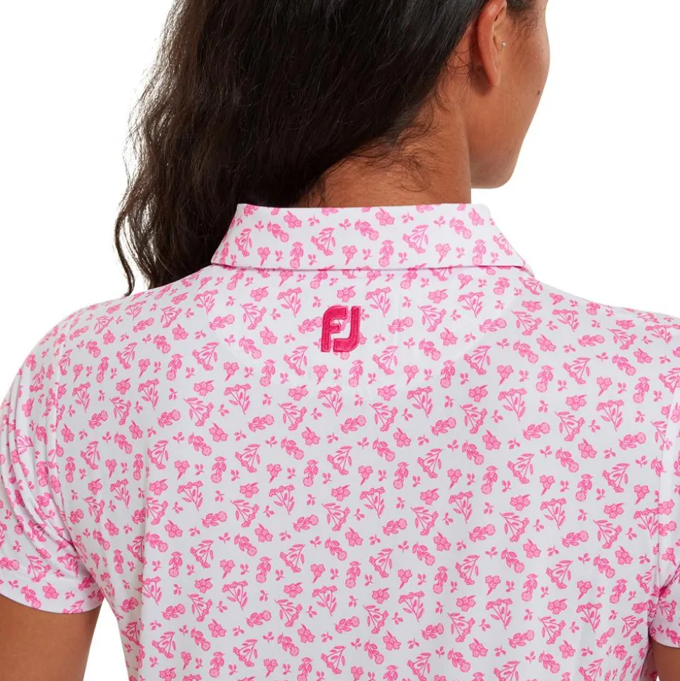 Polo Footjoy Floral Print Lisle White Hot Pink