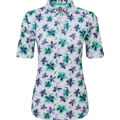 Polo Footjoy Floral Print Lisle Half Zip Lavender Mint Navy