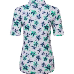 Polo Footjoy Floral Print Lisle Half Zip Lavender Mint Navy
