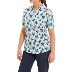 Polo Footjoy Floral Print Lisle Half Zip Lavender Mint Navy