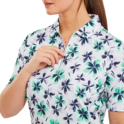 Polo Footjoy Floral Print Lisle Half Zip Lavender Mint Navy