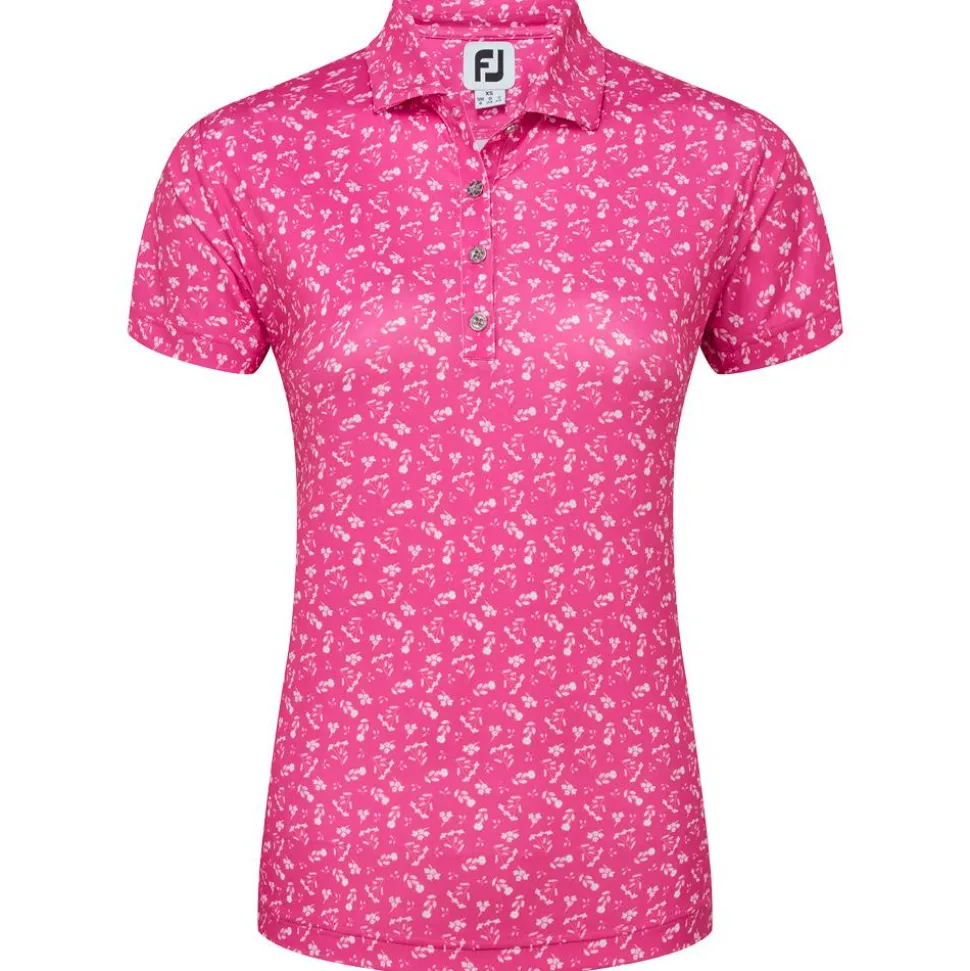 Polo Footjoy Floral Print Lisle Hot Pink White