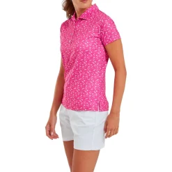 Polo Footjoy Floral Print Lisle Hot Pink White