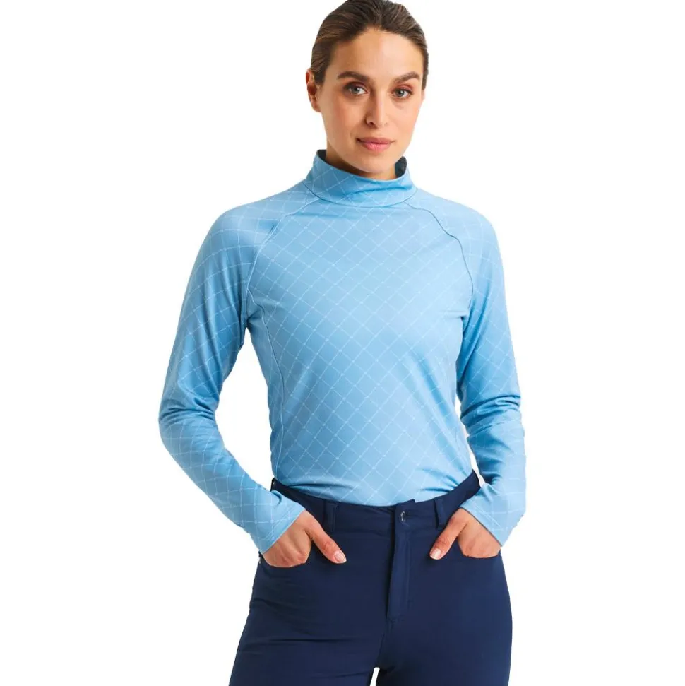 Pull Rohnisch Warm High Collar Top Micro R Check Dove Blue