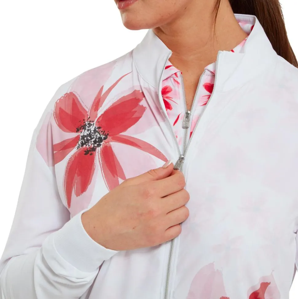 Veste Footjoy Lightweight Full-Zip Woven Jacket White With Pink Red